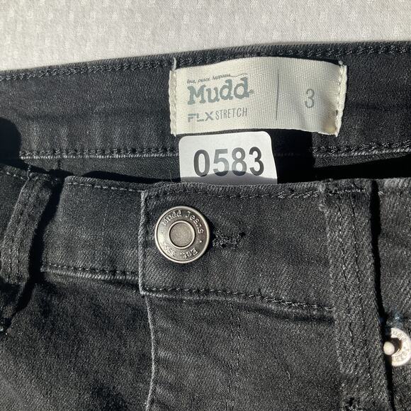 Mudd Women Shorts 3 Black Denim FLEX STRETCH Distressed Fringe Lace 2” Inseam - Picture 2 of 8